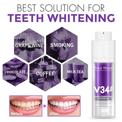 V34 Purple Toothpaste, Teeth Whitening V34, White Teeth, White Toothpaste, Bleach Teeth, Remove Cigarette Coffee Stains