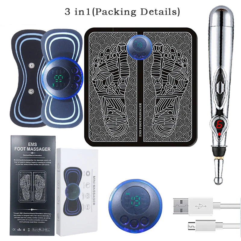 Portable Massage Foot Pad Massage Patch Massage Pen Cervical Neck and Back Full Body Massage Combination Set