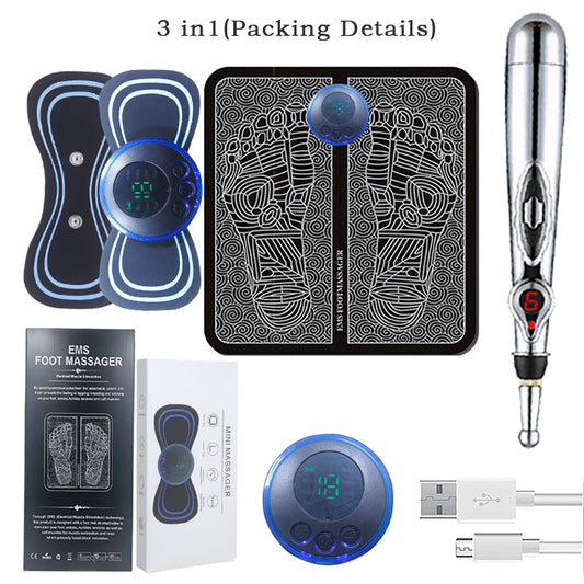 Portable Massage Foot Pad Massage Patch Massage Pen Cervical Neck and Back Full Body Massage Combination Set