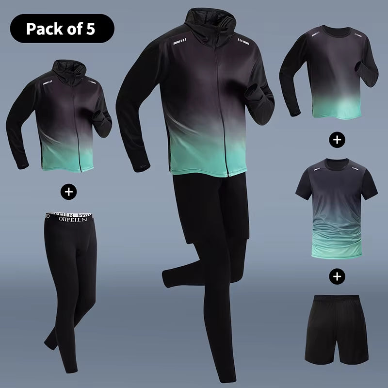 5/1 Pack Teenagers to Men'S Quick-Drying Exercise Suit Fitness Training Long-Sleeved Coat Slim Elastic Compression Running Pants