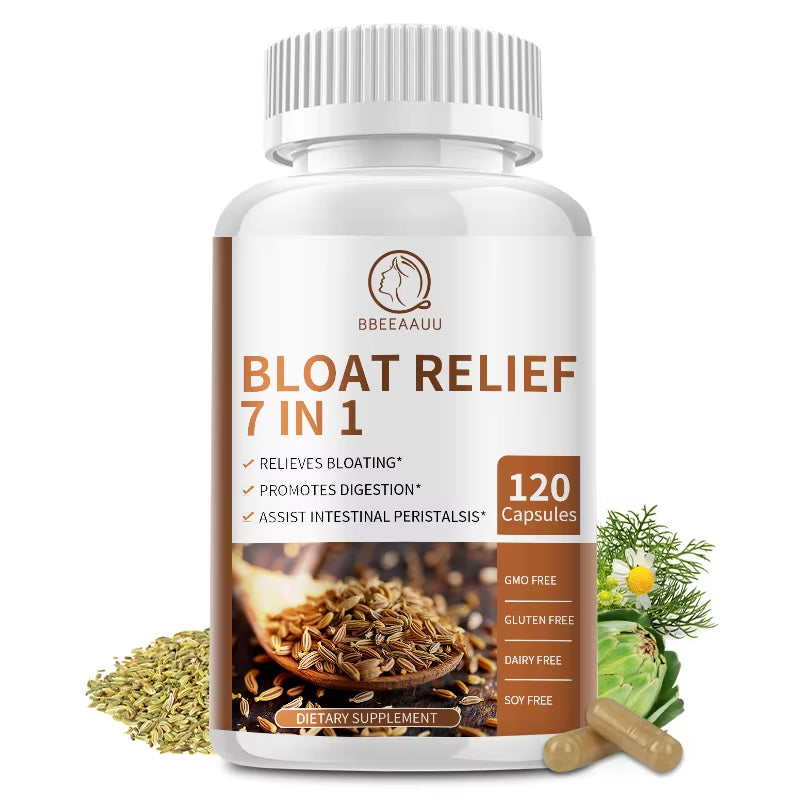 BBEEAAUU 7 In1 Fennel Seed Extract Bloat Relief Capsule Bloating and Gas Relief Digestion Health Relieves Gastric Spasms