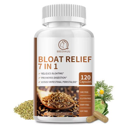 BBEEAAUU 7 In1 Fennel Seed Extract Bloat Relief Capsule Bloating and Gas Relief Digestion Health Relieves Gastric Spasms