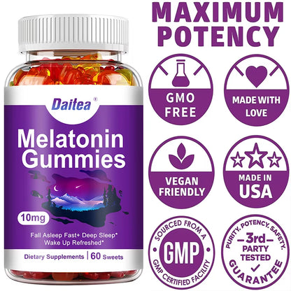 Melatonin 10 Mg Adult Gummies (60 Gummies) - Maximum Strength Sleep & Deep Sleep Gummies - Gluten Free, Non-Gmo, Vegetarian