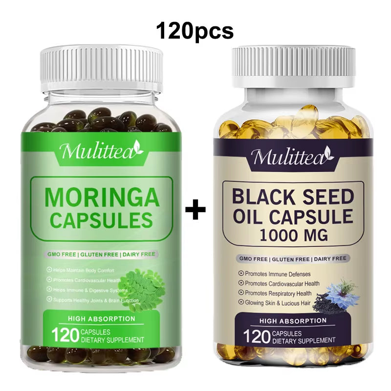 Hot Sale Natural Moringa Oleifera Leaf & Black Seed Oil Capsule Compound Vitamin Daily Nutritional Supplement