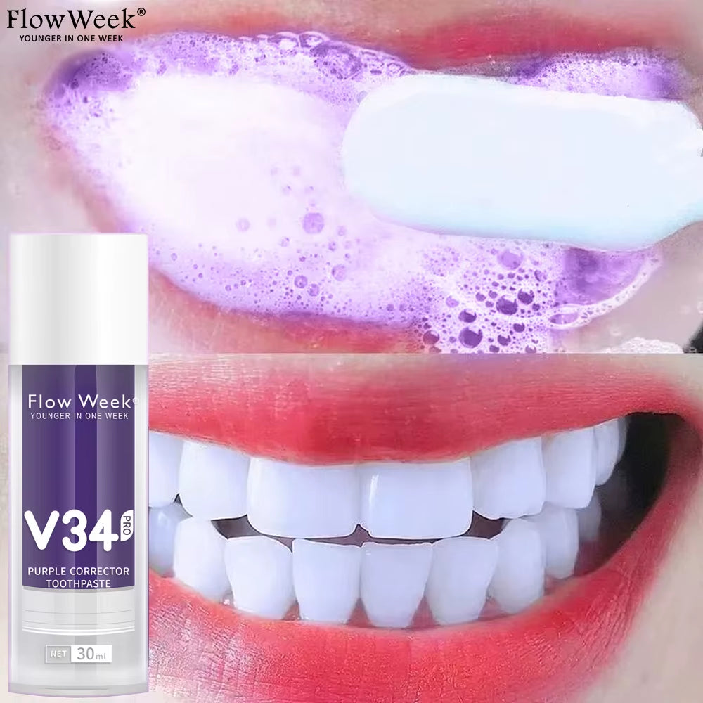 V34 Purple Toothpaste, Teeth Whitening V34, White Teeth, White Toothpaste, Bleach Teeth, Remove Cigarette Coffee Stains