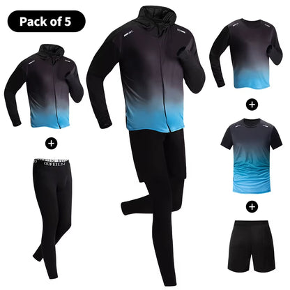 5/1 Pack Teenagers to Men'S Quick-Drying Exercise Suit Fitness Training Long-Sleeved Coat Slim Elastic Compression Running Pants