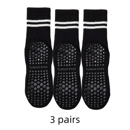 3 Pairs Women Non-slip Yoga Socks Mid-tube Breathable Pilates Sports Socks Ladies Cotton Fitness Dance Ballet Indoor Floor Socks