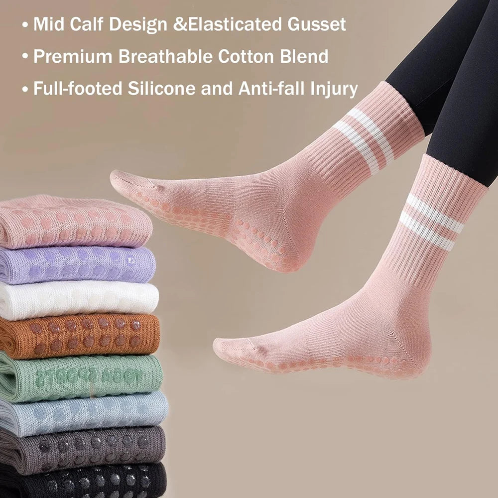 3 Pairs Women Non-slip Yoga Socks Mid-tube Breathable Pilates Sports Socks Ladies Cotton Fitness Dance Ballet Indoor Floor Socks