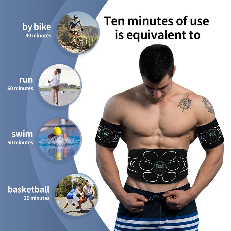 EMS Muscle Stimulator Abs Trainer Abdominal Muscle Toner Electronic Toning Belts Fitness Massage Slimming Device USB Recharge