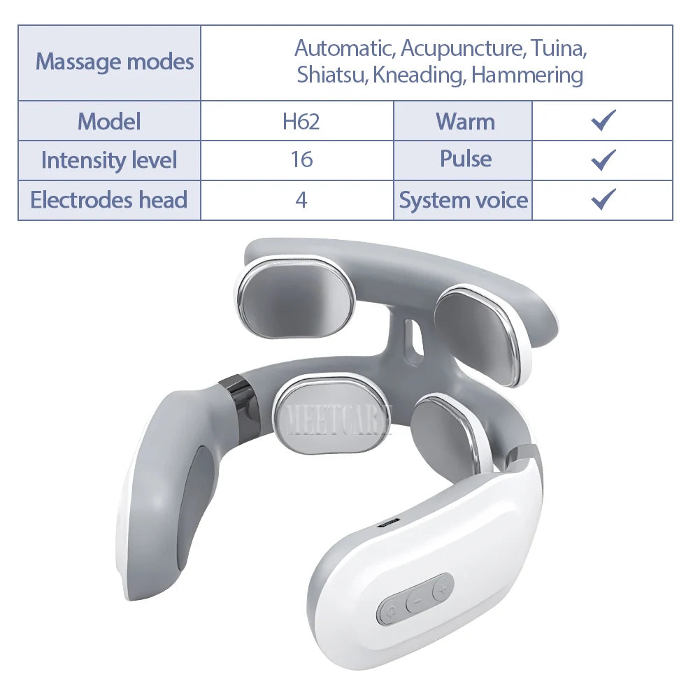 TENS Pulse Back Neck Massage Wireless Smart Sholder Cervical Massager Heating Relief Pain Muscle Punch Beating Health