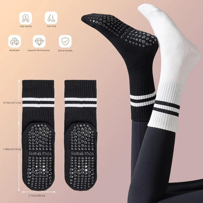 3 Pairs Women Non-slip Yoga Socks Mid-tube Breathable Pilates Sports Socks Ladies Cotton Fitness Dance Ballet Indoor Floor Socks