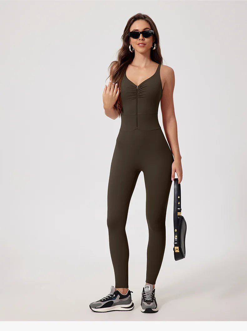 Seamless Yoga Jumpsuits Sports Fitness Hip-lifting Skinny Backless Zipper Winter Workout Gym Leggings Sportswear for Women