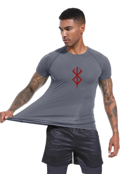 Men's Print Compression Shirts Summer Short Sleeve Rash Guard Gym Workout T-shirt Athletic Quick Dry Baselayer Undershirts Tops