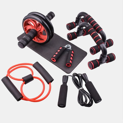 1 set of fitness seven piece set, small home fitness equipment, skipping rope, grip strength device, push up, abdominal wheel, m