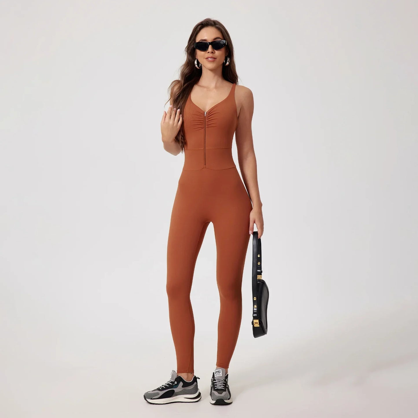 Seamless Yoga Jumpsuits Sports Fitness Hip-lifting Skinny Backless Zipper Winter Workout Gym Leggings Sportswear for Women