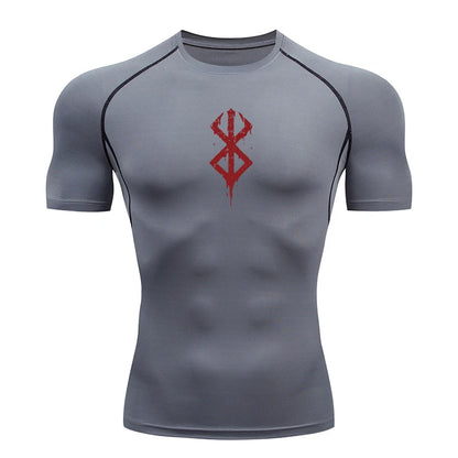 Men's Print Compression Shirts Summer Short Sleeve Rash Guard Gym Workout T-shirt Athletic Quick Dry Baselayer Undershirts Tops