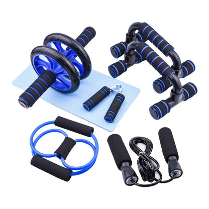 1 set of fitness seven piece set, small home fitness equipment, skipping rope, grip strength device, push up, abdominal wheel, m