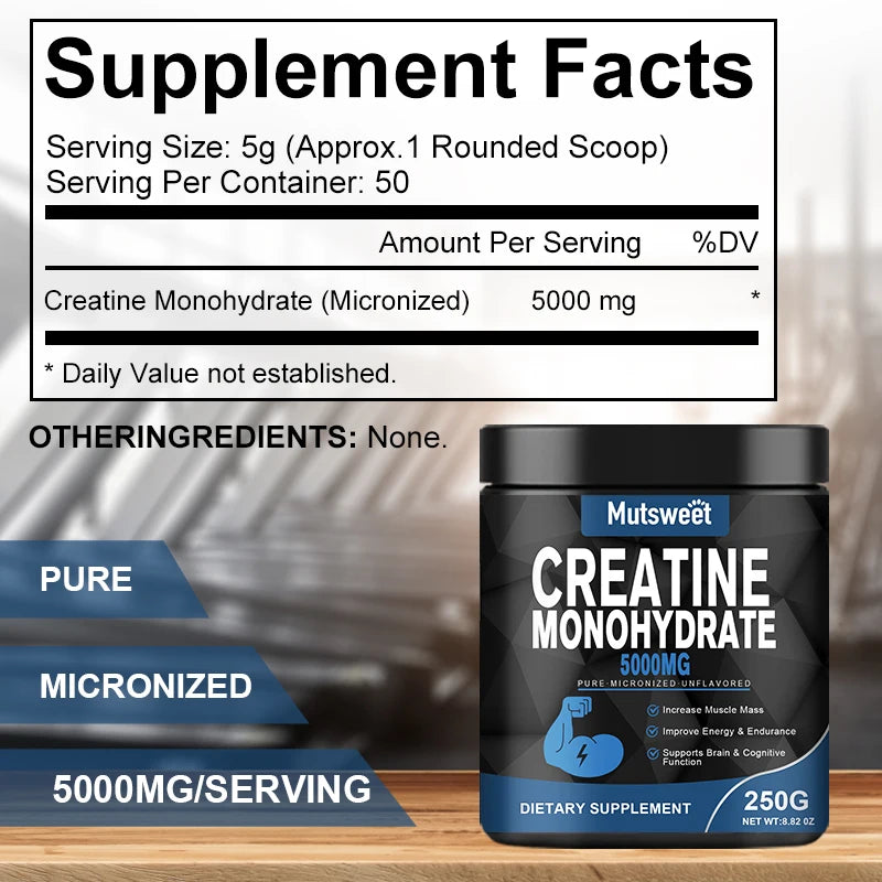 Monohydrate Creatine 5000Mg Body Builder Energy Performance Keto-Friendly Whey Proteins for Muscle Health Non-Gmo Gluten-Free