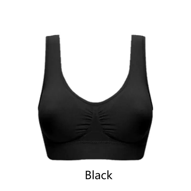 Women Seamless Bras Camisole Underwear Crop Top XXL 3XL Black Pure Color Sports Gym Running Fitness Yoga