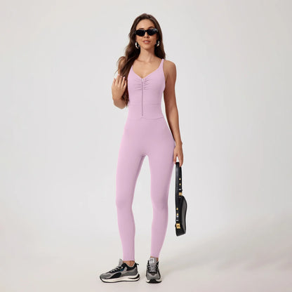 Seamless Yoga Jumpsuits Sports Fitness Hip-lifting Skinny Backless Zipper Winter Workout Gym Leggings Sportswear for Women