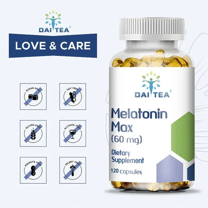 Melatonin MAX (60 Mg) Quick Dissolve Capsules - Fall Asleep Faster, Promote Deep Sleep and Rest, Easy to Take, Immune Health