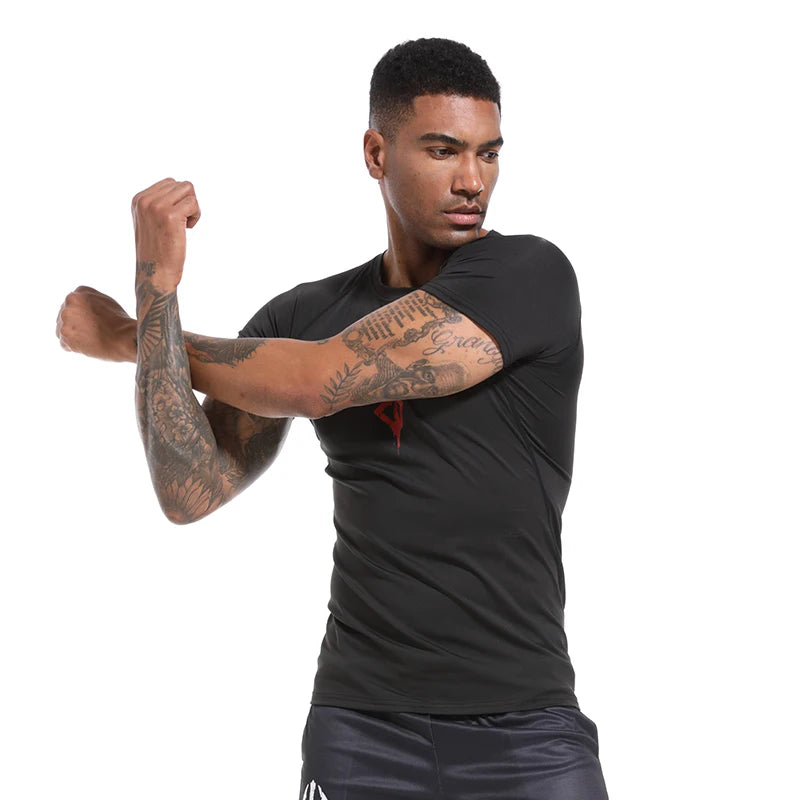 Men's Print Compression Shirts Summer Short Sleeve Rash Guard Gym Workout T-shirt Athletic Quick Dry Baselayer Undershirts Tops