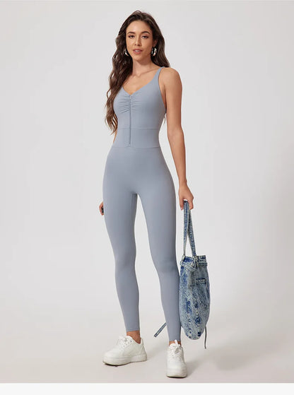 Seamless Yoga Jumpsuits Sports Fitness Hip-lifting Skinny Backless Zipper Winter Workout Gym Leggings Sportswear for Women