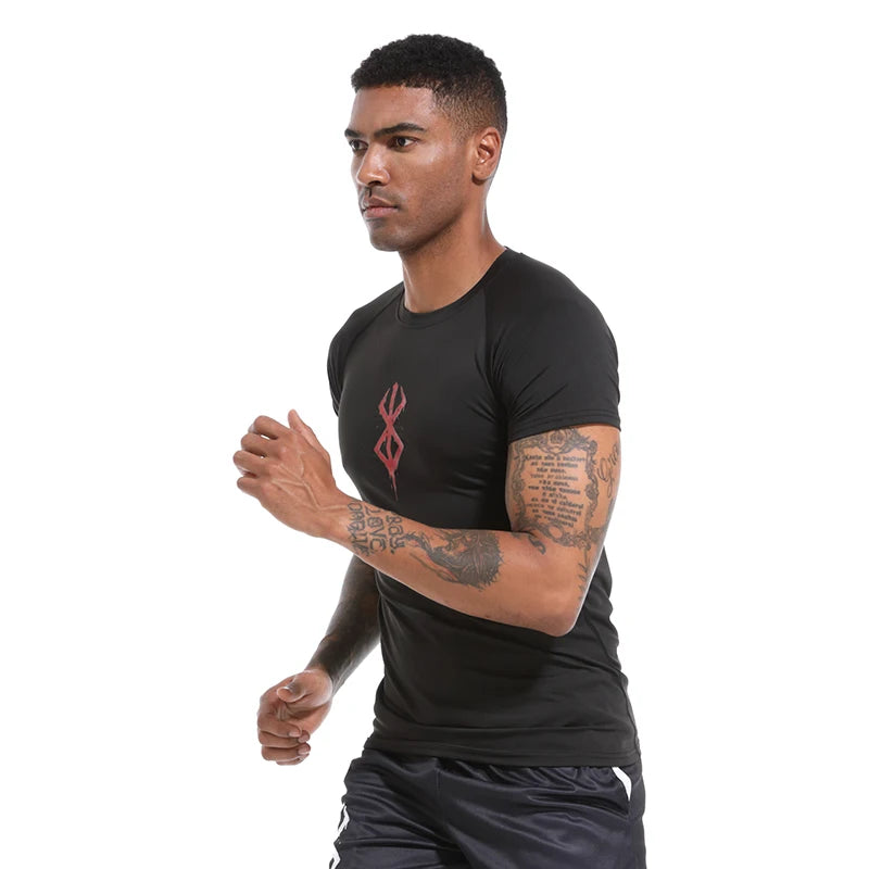 Men's Print Compression Shirts Summer Short Sleeve Rash Guard Gym Workout T-shirt Athletic Quick Dry Baselayer Undershirts Tops