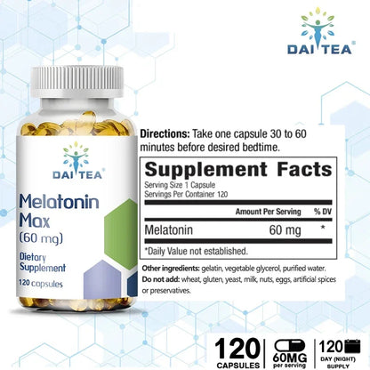 Melatonin MAX (60 Mg) Quick Dissolve Capsules - Fall Asleep Faster, Promote Deep Sleep and Rest, Easy to Take, Immune Health