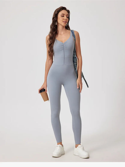 Seamless Yoga Jumpsuits Sports Fitness Hip-lifting Skinny Backless Zipper Winter Workout Gym Leggings Sportswear for Women