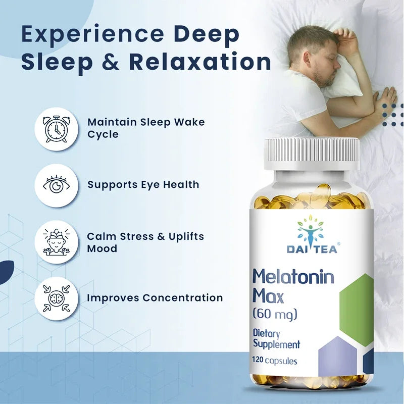 Melatonin MAX (60 Mg) Quick Dissolve Capsules - Fall Asleep Faster, Promote Deep Sleep and Rest, Easy to Take, Immune Health