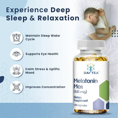 Melatonin MAX (60 Mg) Quick Dissolve Capsules - Fall Asleep Faster, Promote Deep Sleep and Rest, Easy to Take, Immune Health