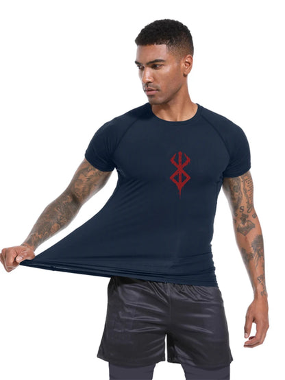 Men's Print Compression Shirts Summer Short Sleeve Rash Guard Gym Workout T-shirt Athletic Quick Dry Baselayer Undershirts Tops