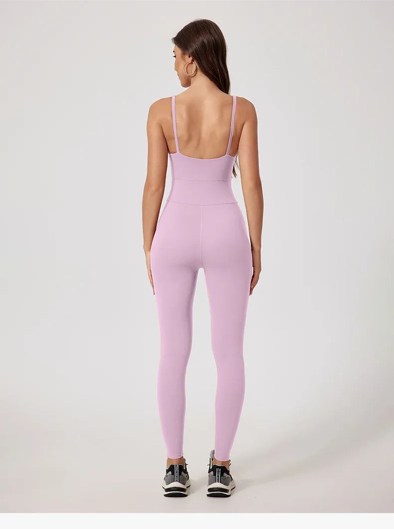 Seamless Yoga Jumpsuits Sports Fitness Hip-lifting Skinny Backless Zipper Winter Workout Gym Leggings Sportswear for Women