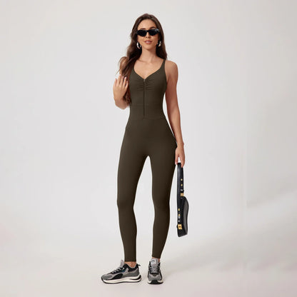 Seamless Yoga Jumpsuits Sports Fitness Hip-lifting Skinny Backless Zipper Winter Workout Gym Leggings Sportswear for Women