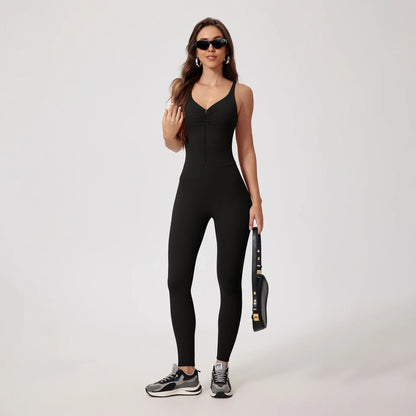 Seamless Yoga Jumpsuits Sports Fitness Hip-lifting Skinny Backless Zipper Winter Workout Gym Leggings Sportswear for Women