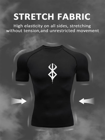 Men's Print Compression Shirts Summer Short Sleeve Rash Guard Gym Workout T-shirt Athletic Quick Dry Baselayer Undershirts Tops