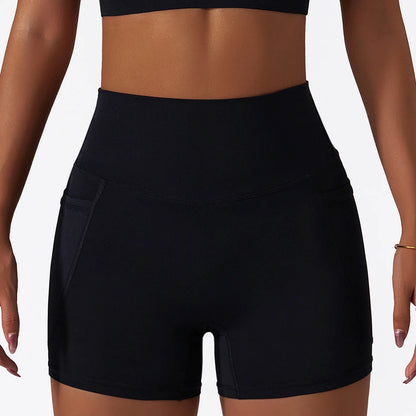 Summer High Waist Yoga Shorts Women Gym Push Ups Hip Lift Pants Pocket Breathable Fitness Running Cycling Sports Shorts Women