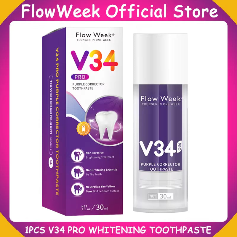 V34 Purple Toothpaste, Teeth Whitening V34, White Teeth, White Toothpaste, Bleach Teeth, Remove Cigarette Coffee Stains