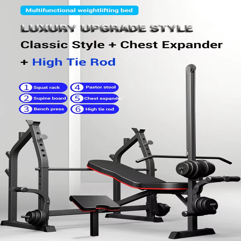 Home/Gym Multifunctional Squat Rack and Bench Press Folding Weight Bench Exercise Equipment Fitness Set Dumbbells and Barbells