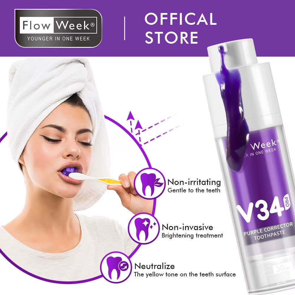 V34 Purple Toothpaste, Teeth Whitening V34, White Teeth, White Toothpaste, Bleach Teeth, Remove Cigarette Coffee Stains