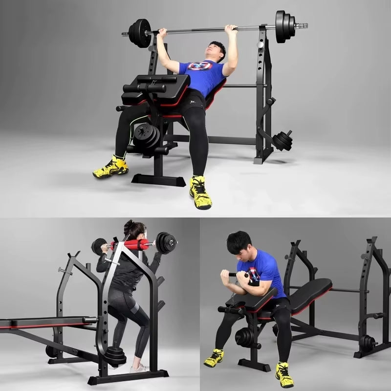 Home/Gym Multifunctional Squat Rack and Bench Press Folding Weight Bench Exercise Equipment Fitness Set Dumbbells and Barbells