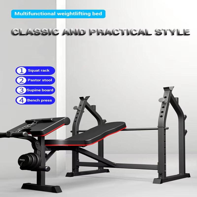 Home/Gym Multifunctional Squat Rack and Bench Press Folding Weight Bench Exercise Equipment Fitness Set Dumbbells and Barbells