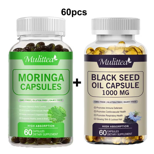 Hot Sale Natural Moringa Oleifera Leaf & Black Seed Oil Capsule Compound Vitamin Daily Nutritional Supplement