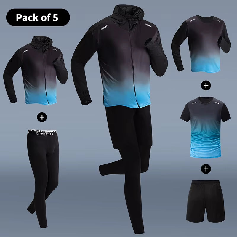 5/1 Pack Teenagers to Men'S Quick-Drying Exercise Suit Fitness Training Long-Sleeved Coat Slim Elastic Compression Running Pants